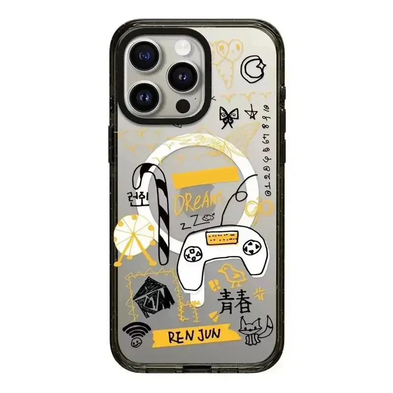 

Korean Dream Graffiti 2.0 Acrylic Black Border Magnetic Phone Case Cover for IPhone 11 12 13 14 15 Pro Max Case