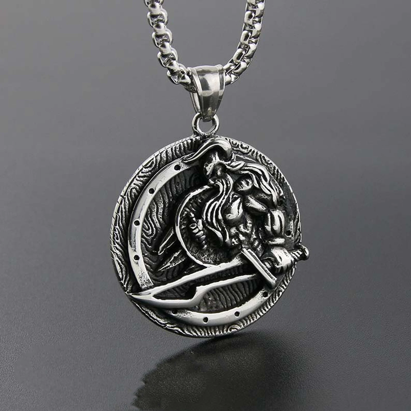 Viking Warrior Necklace Stainless Steel Men Chain Punk Rock Hip Hop Rap for Biker Rider Male Jewelry Gift
