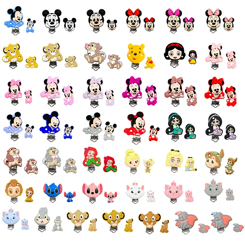Pacifier Clip 2pcs set Miss Bunny Minnie mouse bambi marie cat Silicone Pacifier clip Molar Bead DIY Pacifier Chain Jewelry Accessories