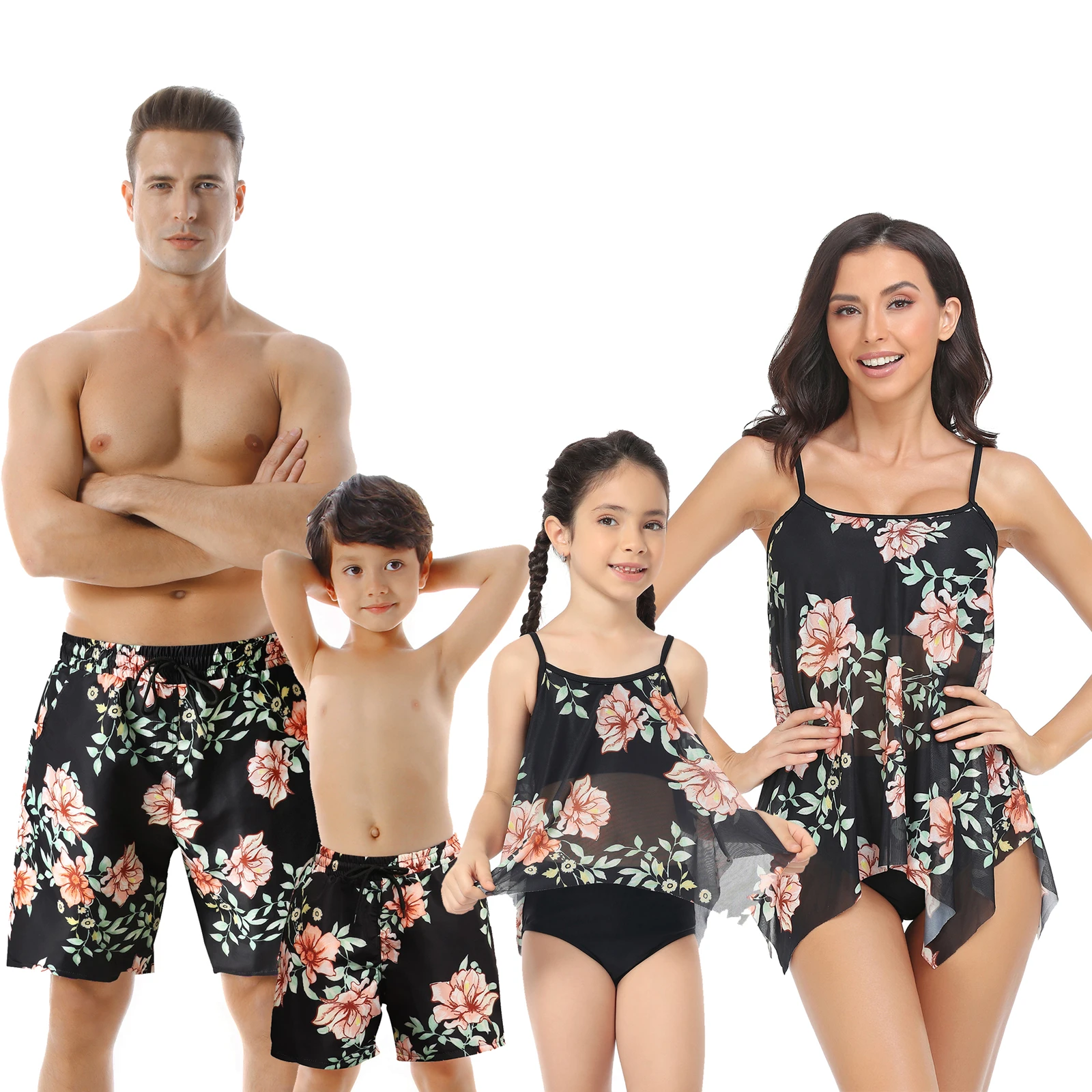 Family Matching Swimwear Floral Leopard Mother Daughter Father Son Trunks  Swimsuit Girls Summer Swimming Bathing Suit Beachwear