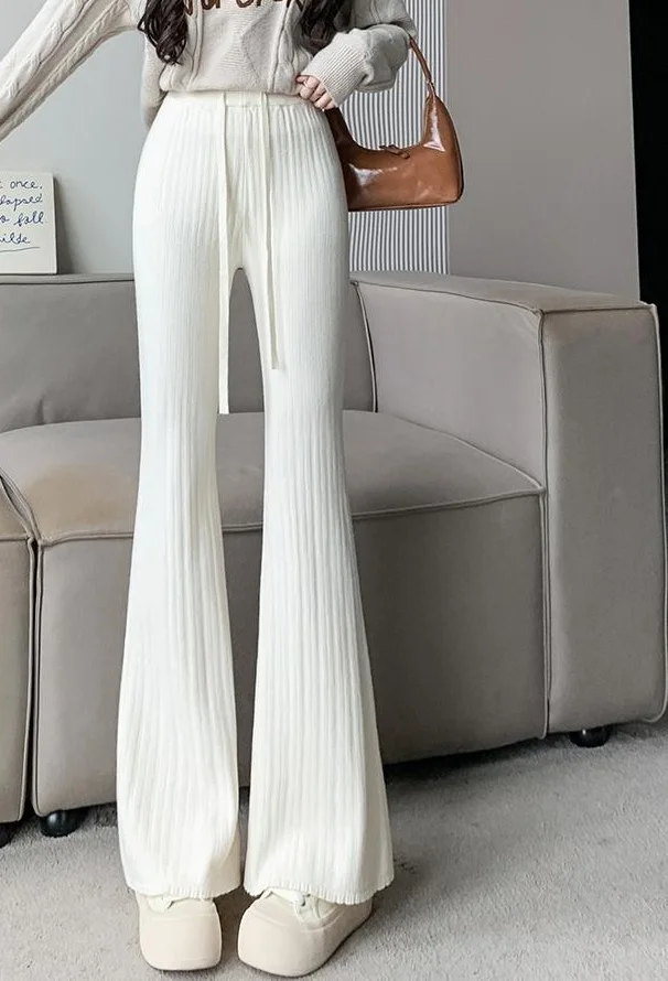 Soft Glutinous Pit Knitted Pants Women's 2023 Autumn/Winter High Waist Slim Wide Leg Pants Loose Relaxed Slim Flare Pants