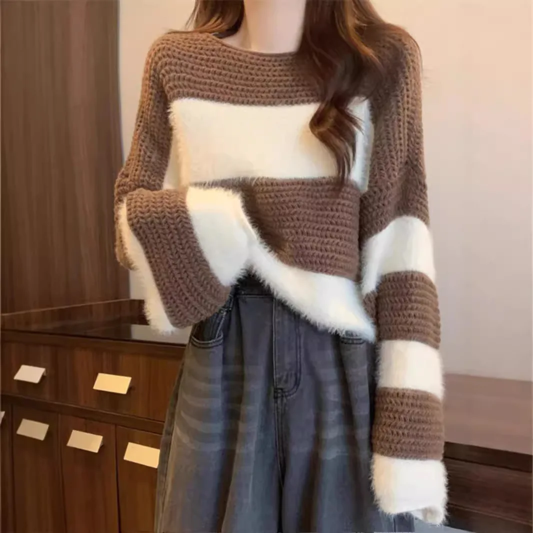Autumn Female Striped Knitted Sweater