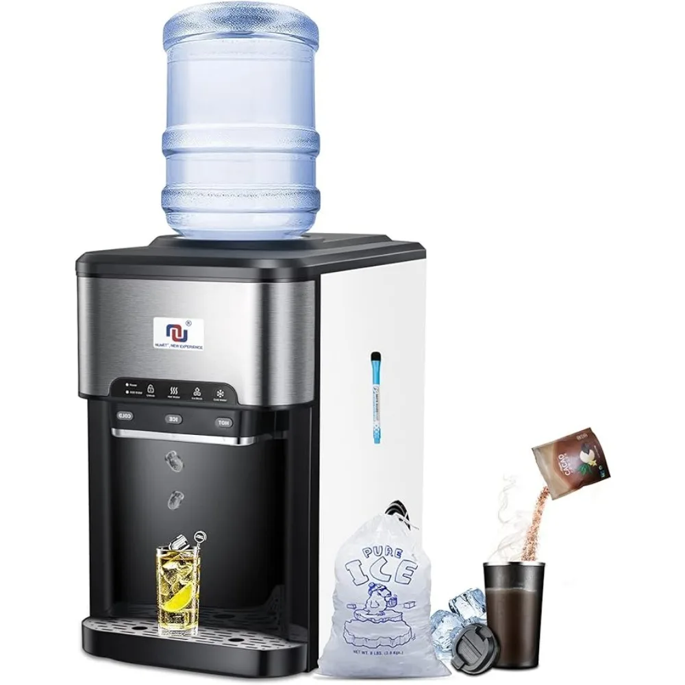 Water Cooler Dispenser Built-in Ice Maker Countertop,3-in-1 Portable Ice Machine 44lbs Daily,Top Loading 5Gallon Water Dispenser 6