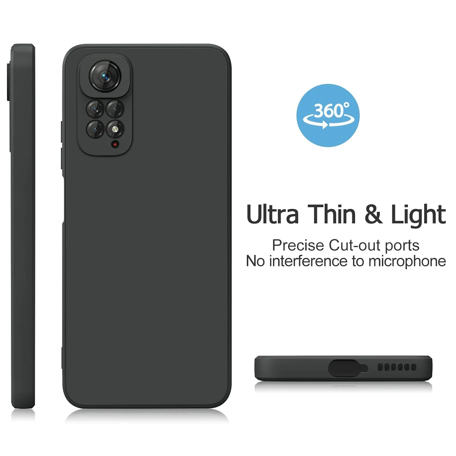 Enhanced Soft Matte Shockproof Black Silicone Phone Case