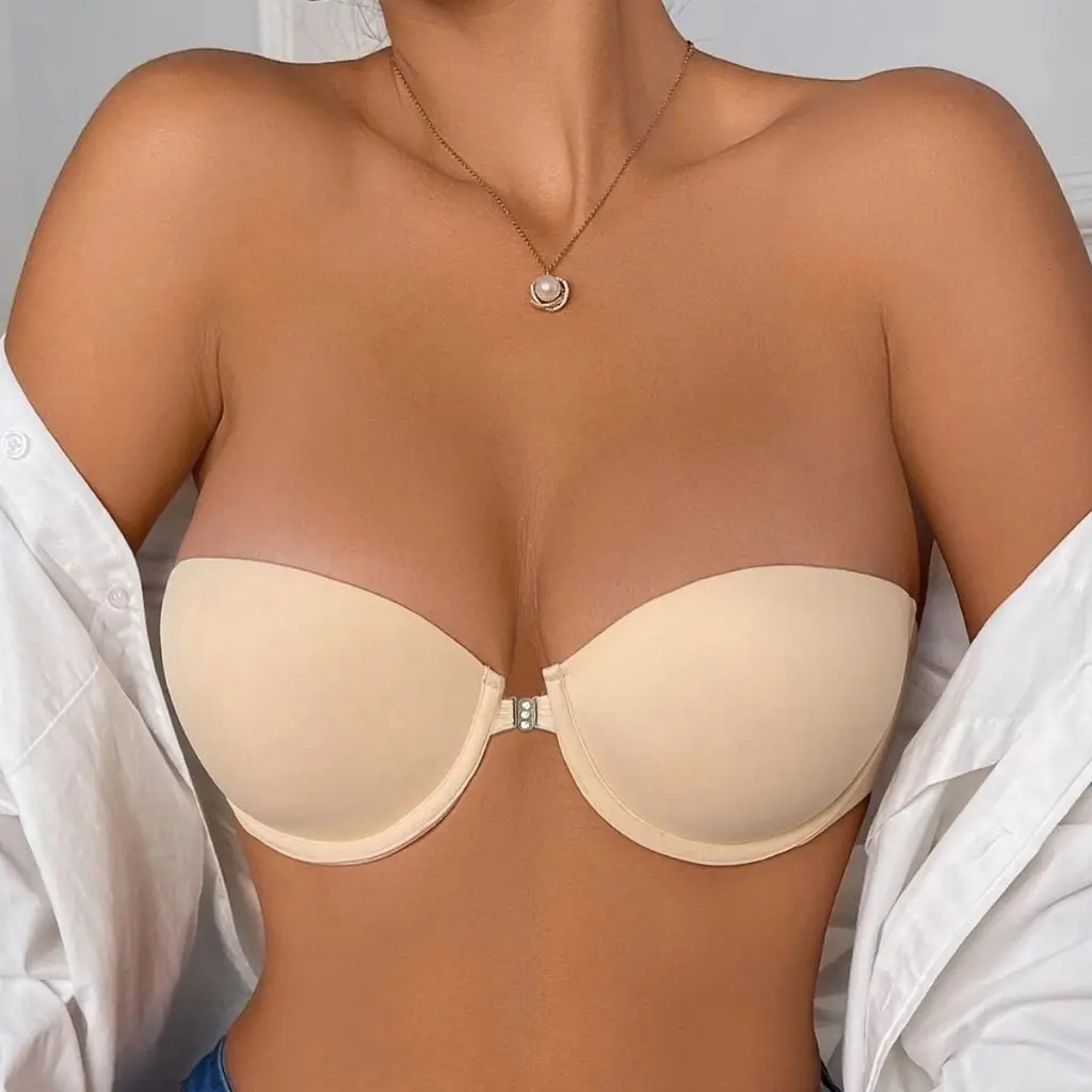 BEAUWEAR Front Closure Demi Bra for Woman Plain Invisible T-shirt Bra Strapless Bras Beauty Back Lingerie B C Cup
