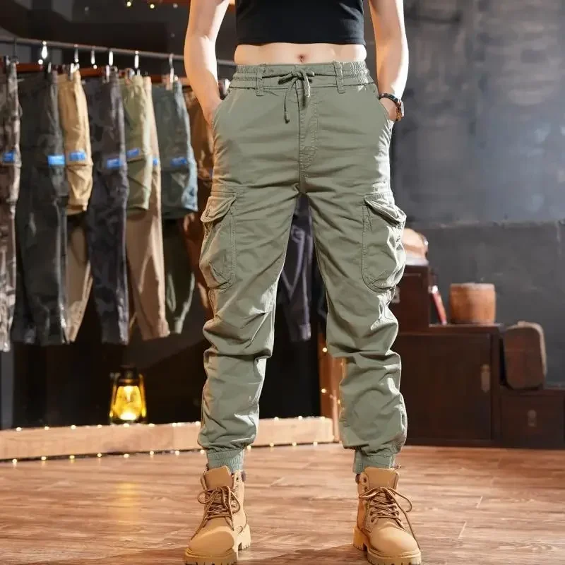 Pantalones multibolsillos para exteriores, pantalones cargo para hombre, color caqui, para senderismo, ajustados, multibolsillos, Y2k, pantalones casuales de calle de gran tamaño, moda
