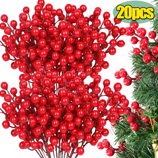 For Christmas New Year Fashion Artificial 1Pcs 5 Forks White Berry Branches  Berry Stems Snow Tree Fruit Plant - AliExpress