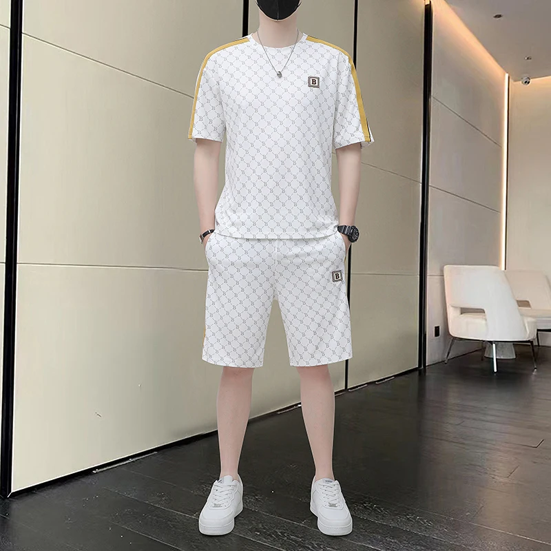 

Тонкий спортивный костюм для отдыха, мужские летние свободные облегающие шорты с коротким рукавом, быстросохнущая одежда, комплект из двух предметов