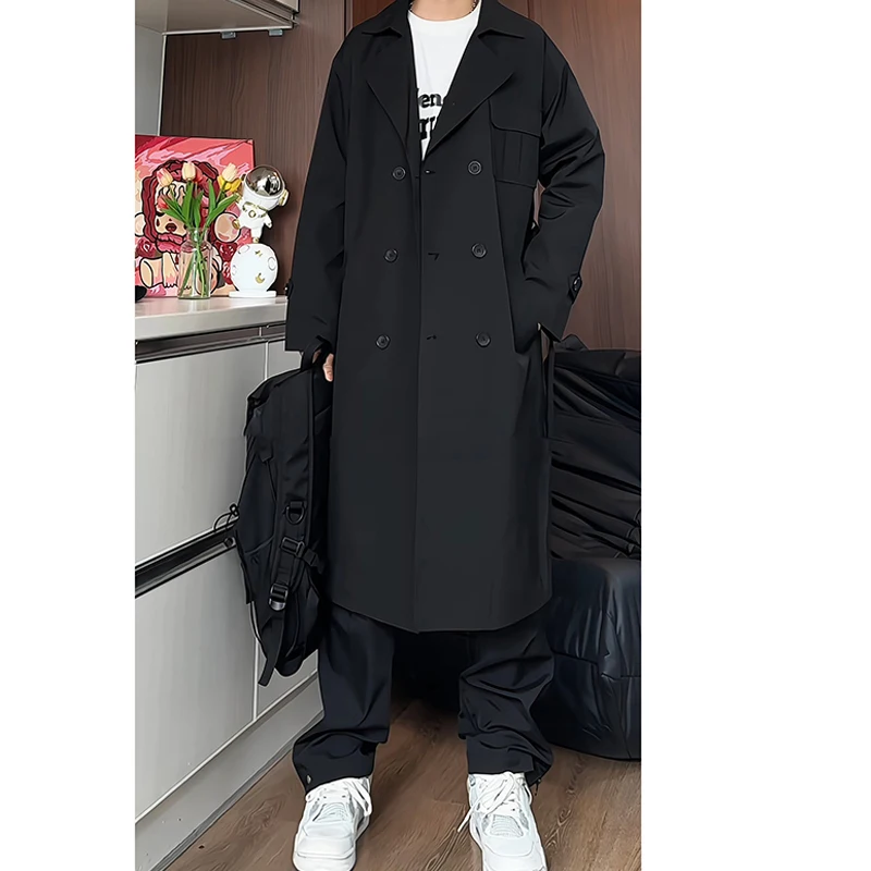 New Autumn Men Trench Coat Male Streetwear Windbreaker Trenchcoat Men's Solid Business Casual Loose Long Overcoat M-5XL