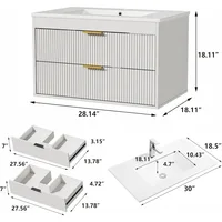 30'' Floating Bathroom Vanities with Sink, Wall Mounted Bathroom Floating Vanity with Ceramic Sink,2 Drawers, Soft-Close Doors 2
