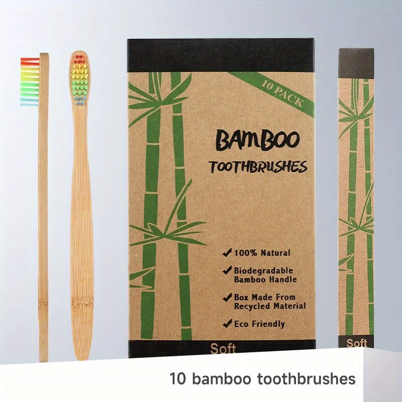 10pcs Cross Border Single Bamboo Toothbrush Set Natural Bamboo Toothbrush Tablet Set Ten Pack Bamboo Products Toothbrush