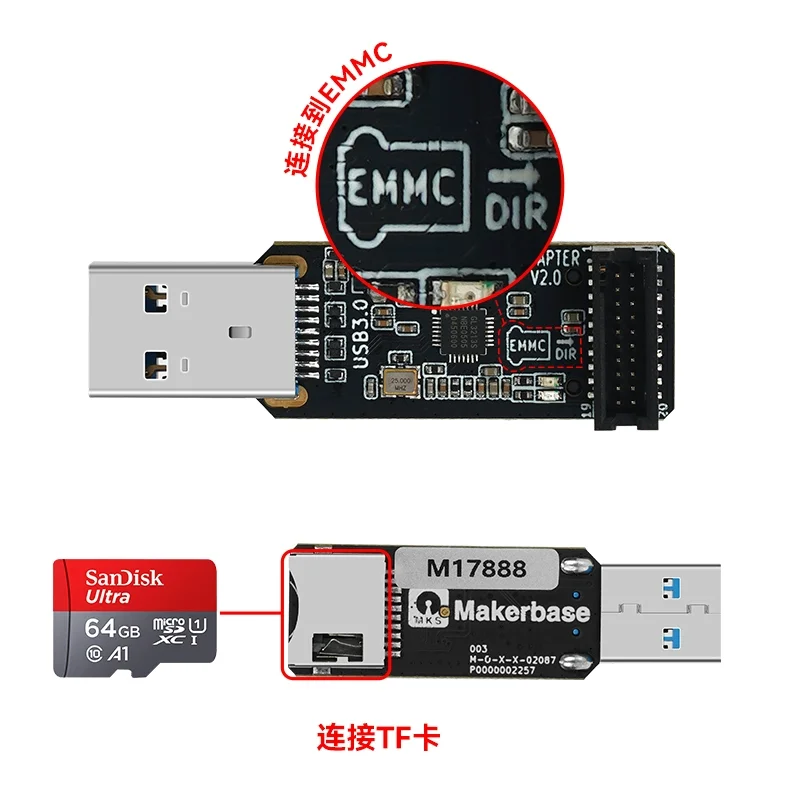 KUFAN MKS EMMC-ADAPTER V2 Upgrade USB3.0 Card Reader Mirror Burning for MKS EMMC Module Micro SD TF Card 3D Printer Accessories