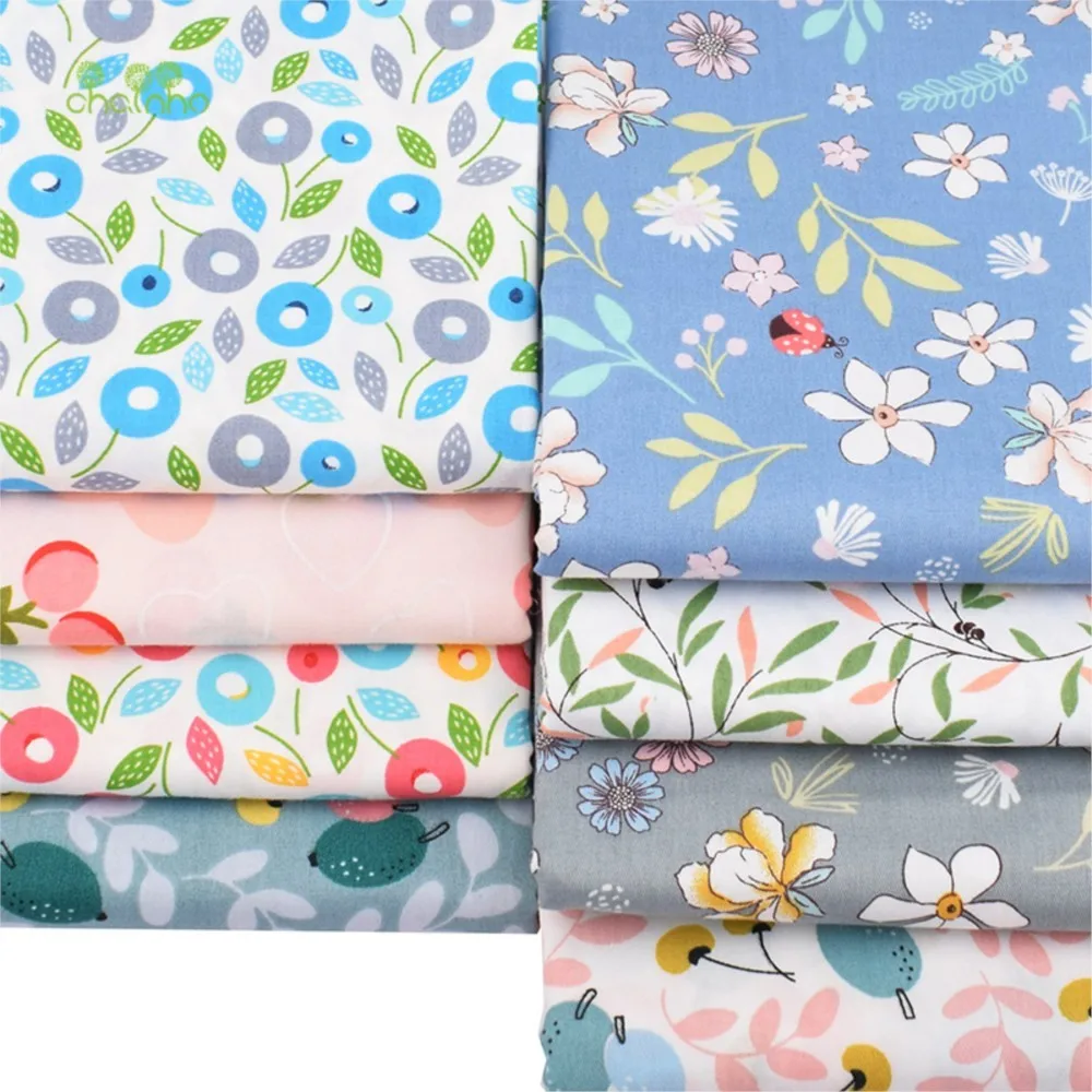Chainho,Printed Twill Weave Cotton Fabric,Patchwork Cloth,DIY Quilting Sewing Material,Flower & Fruit Series,8 Designs,15C18