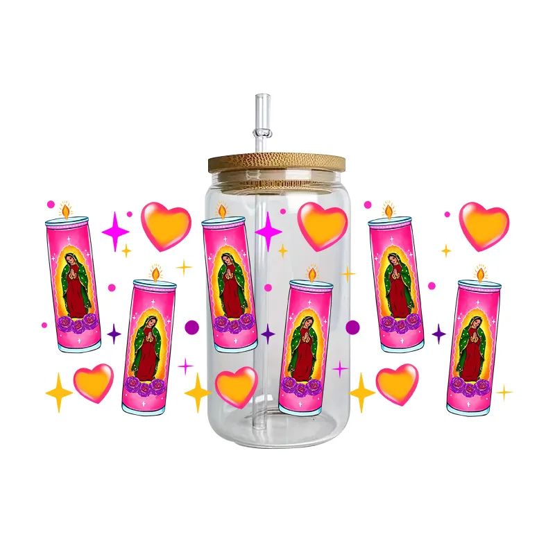 Jesus Series Easy peel waterproof DIY Decals 3D transfers uvdtf crystal stickers 16oz uv dtf cup wraps for Glasses