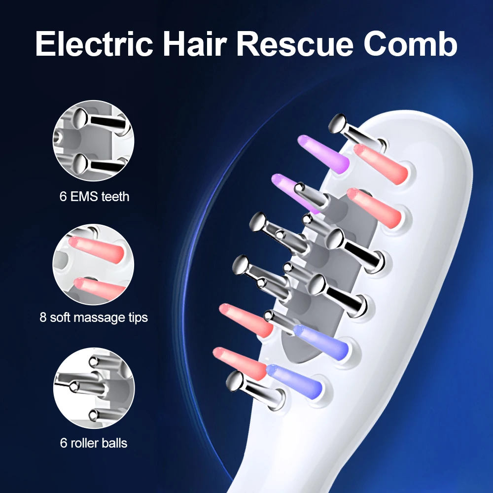 Hair Growth Comb Anti-Hair Loss Medicinal Scalp Massage Comb LED Colored Light Radio Frequency Hot Compress Scalp Care