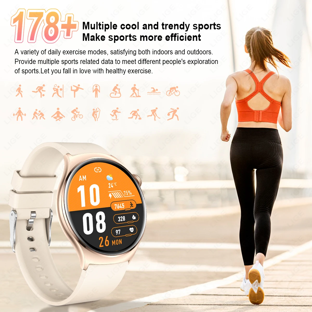 LIGE AMOLED 스크린 스마트 워치 2024 블루투스 통화 워치, 여성용 건강 모니터, 스포츠 피트니스 스마트워치, 1.43 인치, 신제품