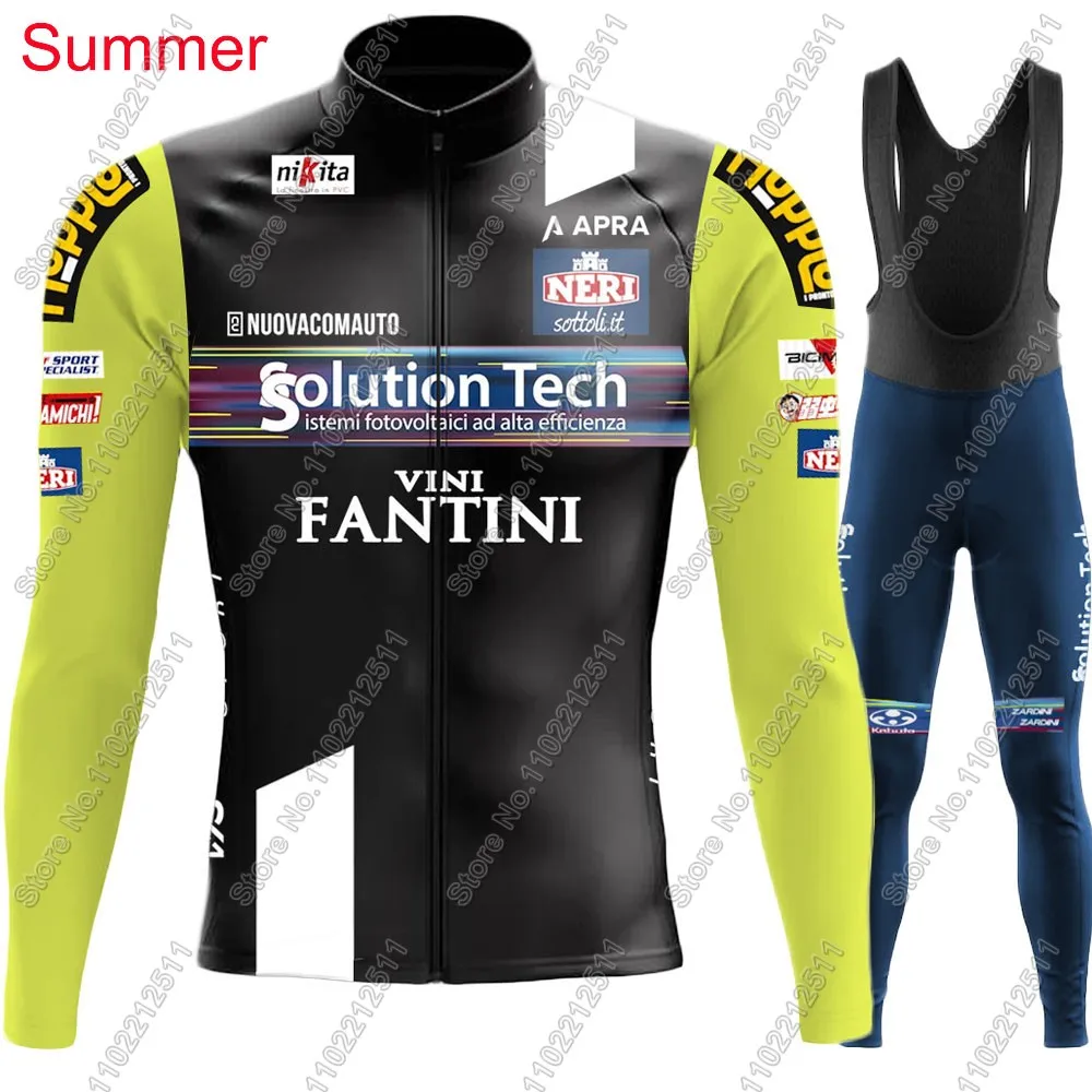 Cycling Jersey Set Vini Fantini Italy Clothing Suit Mens Long Sleeve MTB Bike Road Pants Bib Team Solution Tech