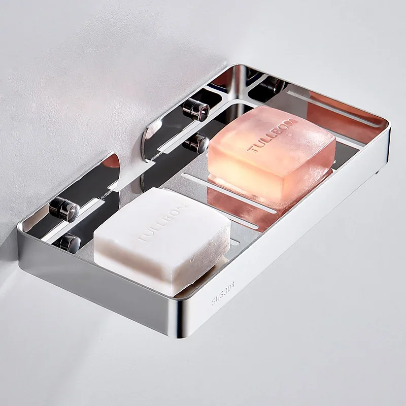1 Set of Stainless Steel Wall Mounted Soap Rack Bathroom Storage Container Extended Household Soap Rack Square Shower Soap Tray