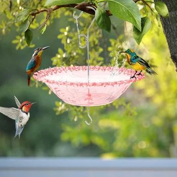 Hanging Bird Bathtub Feeder for Outdoor Decoration, Transparent Outdoor Bird Drinking Bowl with Hook and Chain, Hanging Water Feeding Tray for Garden Courtyard Lawn Terrace to Attract Birds, Ideal Bird Food Dispenser Gift for Birds 5