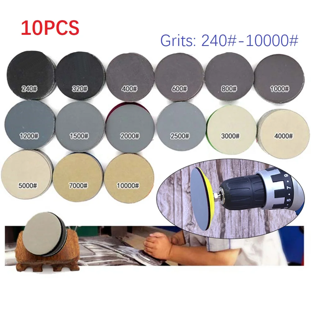 10PCS 3 Inch Sanding Discs Pad Wet/Dry Sanding Sandpaper 240-10000# Abrasive Polishing Pad Kit For Rotary Tool Accessories