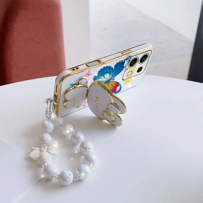 Dancing Butterfly Phone Case Set with Lanyard and Rabbit Stand