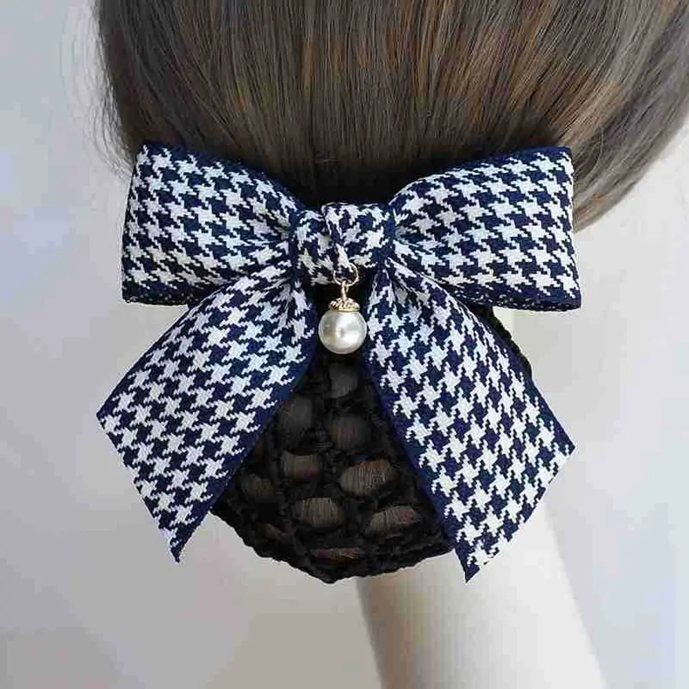 

Hair Accessories Mother's Day Nurses Korean Style Headdress Bow Spring Clip Women Hairpin Houndstooth Bun Net Snood