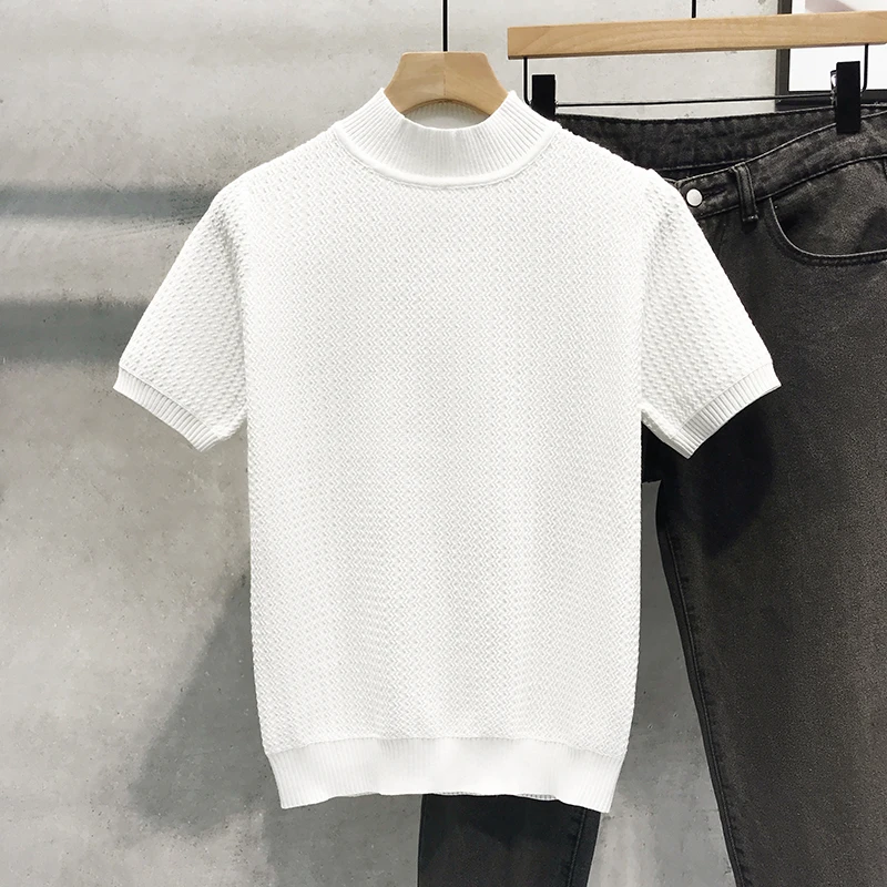 Men's ort Sve Knitted irt f High Collar  Color Casual Base Layer Trendy Top Loose Fit Youthful Energy Sle