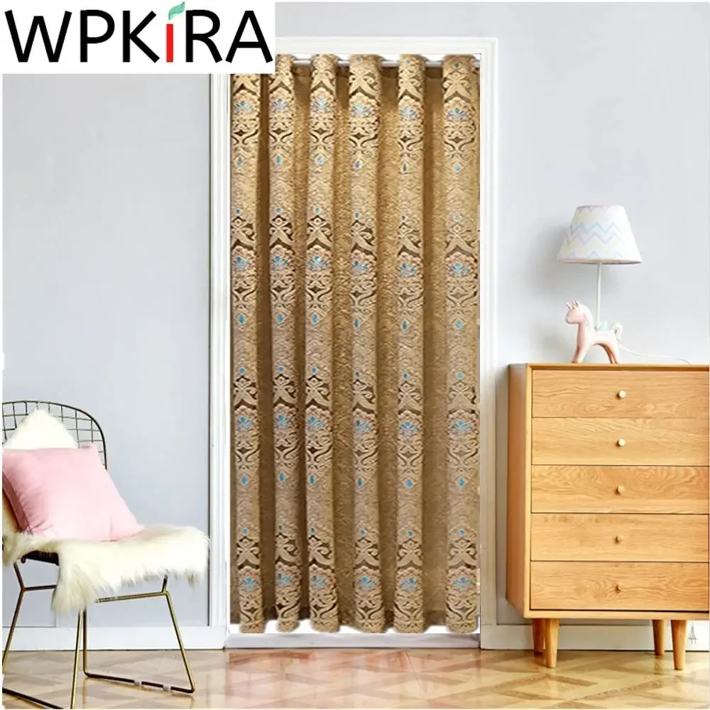 

1pcs Grommet Top Luxury Golden Door Curtain Hollow Embroidered Voile for Kitchen Living room Doorway Divider Door Panel Decor