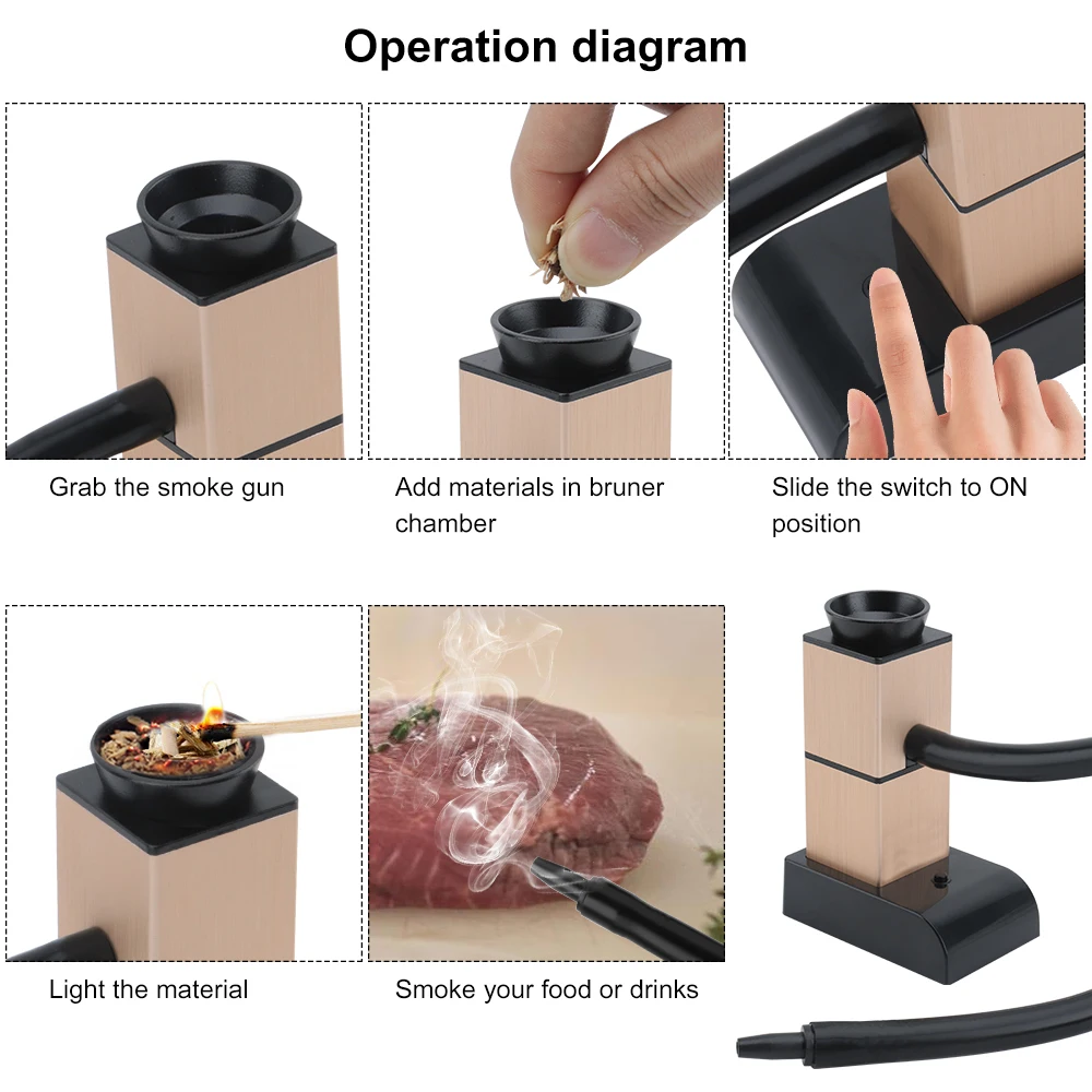 Portable Smoking Gun Wood Cocktail Smoker Handheld Food Cold Smoke Generator Meat Burn Smokehouse Cooking Kitchen Utensils