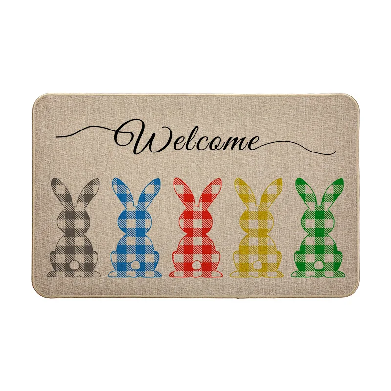 Cartoon Easter Carpet Cute Bunny Entrance Doormat Kitchen Floor Mat Faux Linen Hallway Pad Home Decor Anti-slip Bathroom Rug