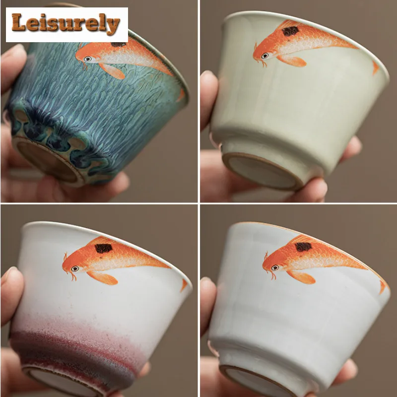 4pc/lot 110ml More Than Mid Fish Ceramic Teacup Tea Bowl Tea Cup Set Tea-tasting Smelling Cup Jianzhan Master Cups Tea Services