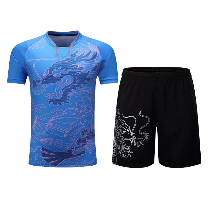 Dragon Print Badminton Table Tennis Clothes Set Men Women Girls Boys Kids Adult Ping Pong Tennis Uniform Suit