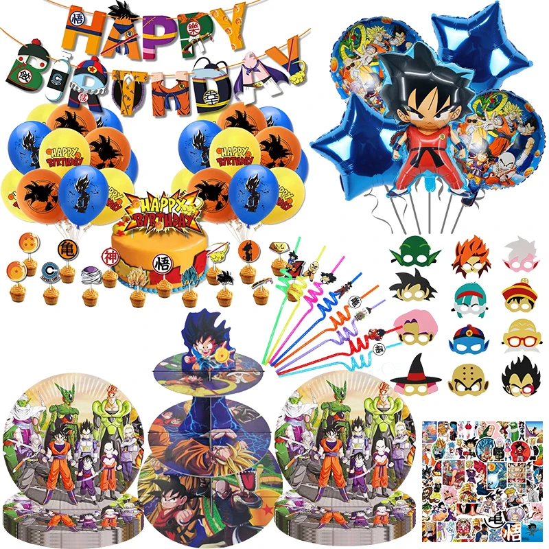애니메이션 드래곤 볼 Z 생일 파티 장식 Goku 테마 파티 식기 종이컵 플레이..