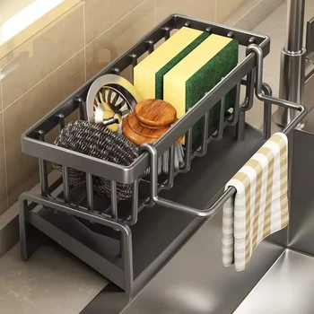 Porta spugna per scarico lavello, cestino per lavello, porta spazzole, porta strofinaccio, portasapone, supporto per tappo per lavandino, porta spugna da cucina 1