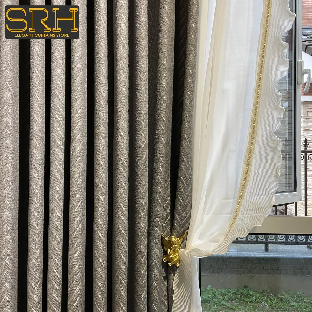 

New Gray Herringbone Chenille Jacquard Curtains for Living Room Bedroom Blackout Japanese Modern Hall Light Luxury Cloth Custom