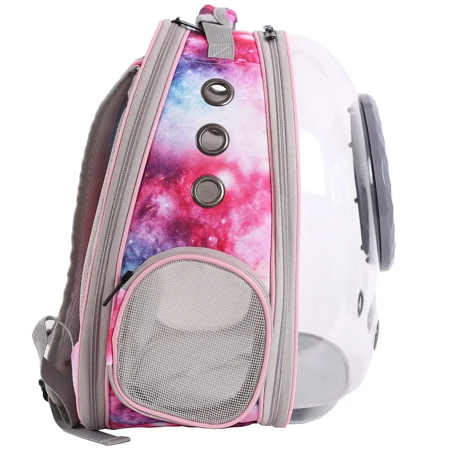 Expandable Galaxy Pink Bubble Pet Carrier Backpack – Space Capsule Design for Cats & Small Pets