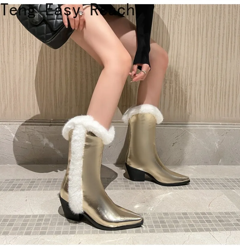 Fashion New Cowboy Cowgirls Western Knee High Boots Embroidery Metalic Women's High Boots Pointed Toe Design Knight Boots