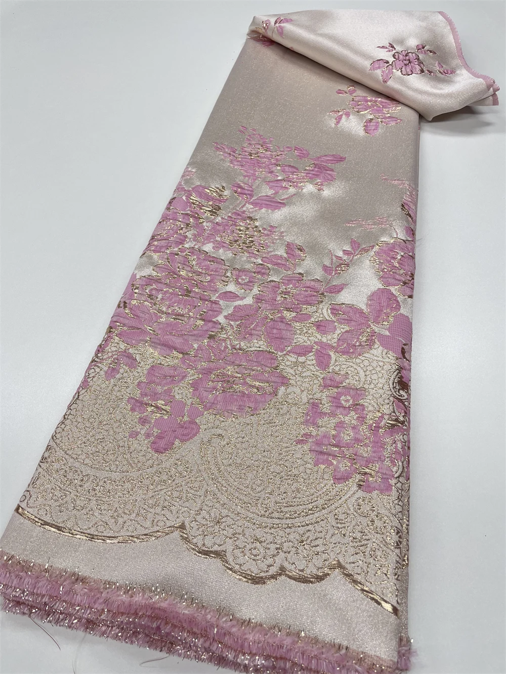 

High Quality African Nigerian Gilding Tulle Lace Fabric Embroidery Organza French Lace Jacquard Brocade Lace Fabric QF0718-1