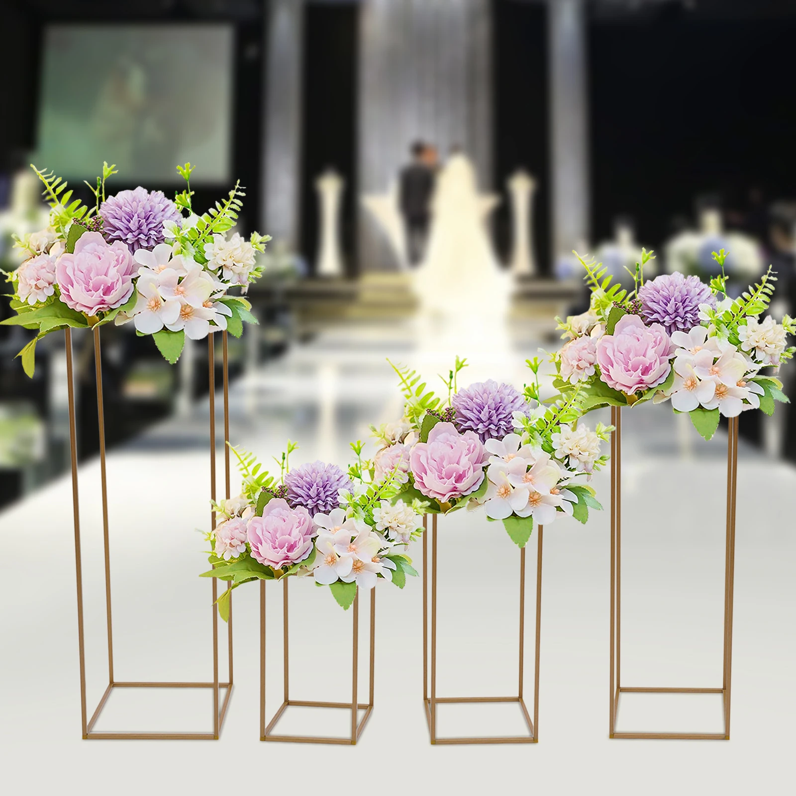 4Pcs Metal Plating Floral Decor Vase Floor Column Stand Road Lead Wedding Supply wedding flower stand