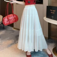 Plus Size Chiffon Skirt For Women Summer Skirt 2025 New Arrival High Elastic Waist Pleated A Line Long Skirt Large Size Skirts - Image 3