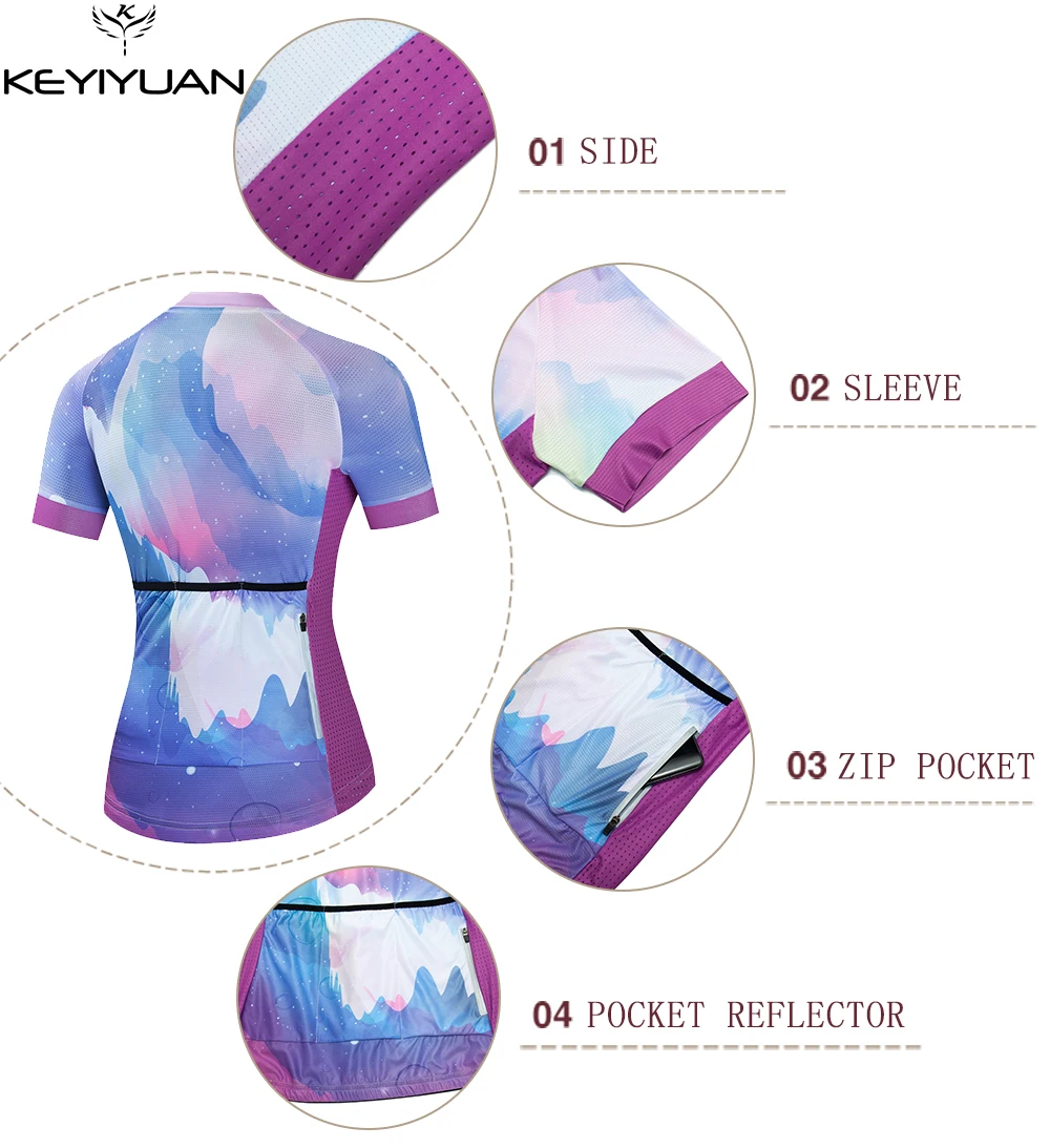 KEYIYUAN New Pro Team Woman Cycling Jersey Tops Riding Bicycle Shirt Road Mtb Clothing Breathable Camisa Ciclista Feminina
