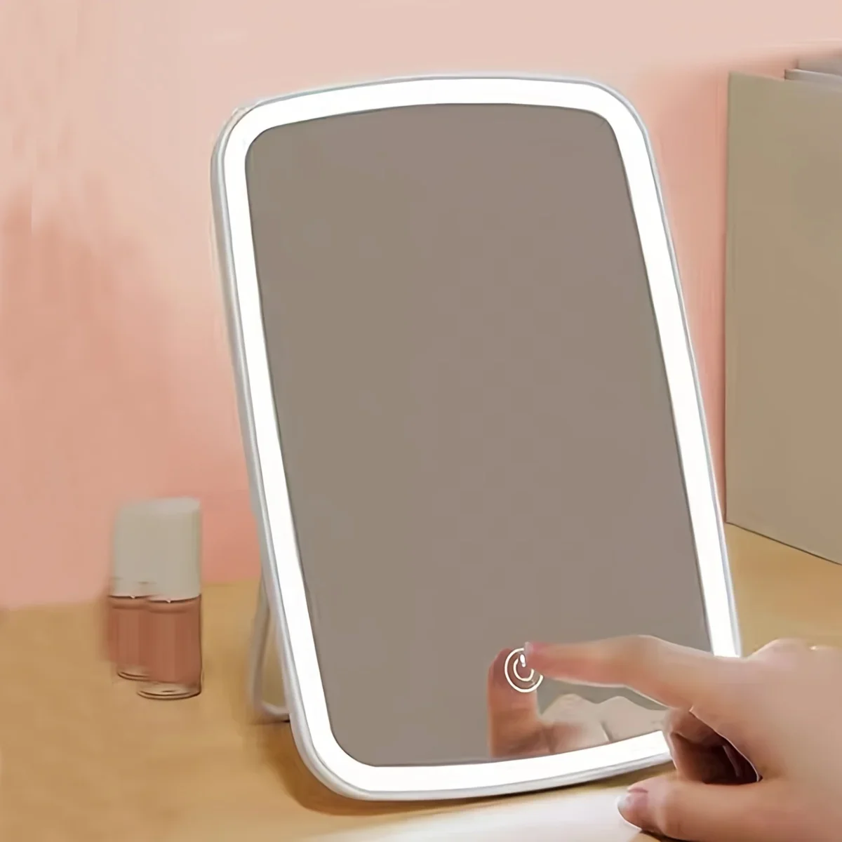 Portable LED Makeup Mirror Touch Sensor 3 Light Modes Adjustable Brightness Warm White Compact for Travel Sleek Design