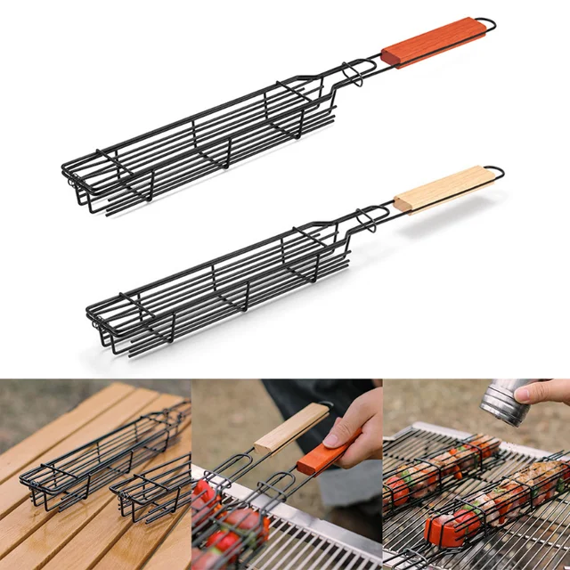 Új Fa Fogantyú Barbecue Nettó Klip Grill Clip Hot Dog Kültéri Szerszámok Háló - Image 2