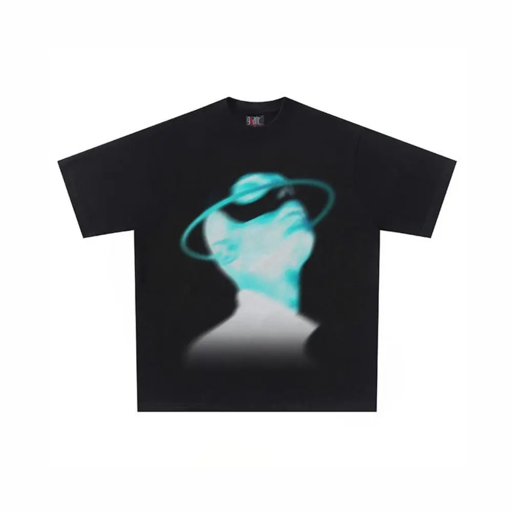 

High Street Hiphop Casual Short-sleeved T-shirt Summer Cotton Y2K Retro Abstract Metaverse Print Fashion Top Men's Clothing
