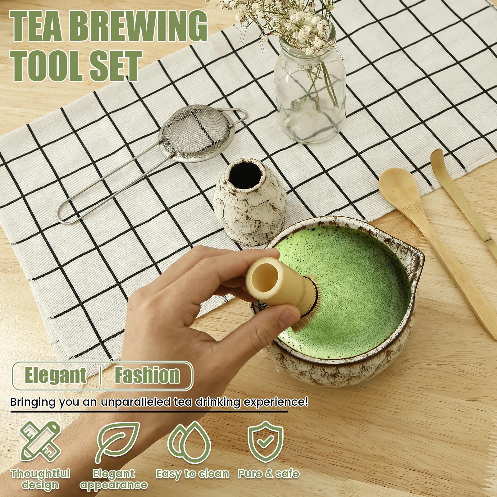 6 Pcs Matcha Whisk Set Japanese Tea cup Whisk Holder Ceramic Bowl kitchen gadget sets