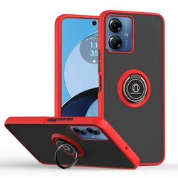 Shockproof Armor Matte Case with Magnetic Ring Stand Holder for MOTO Edge 20 (Red)