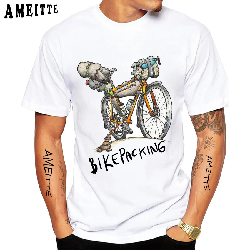 Travel On Gravel Bikepacking Print T-Shirt Summer Men Short Sleeve