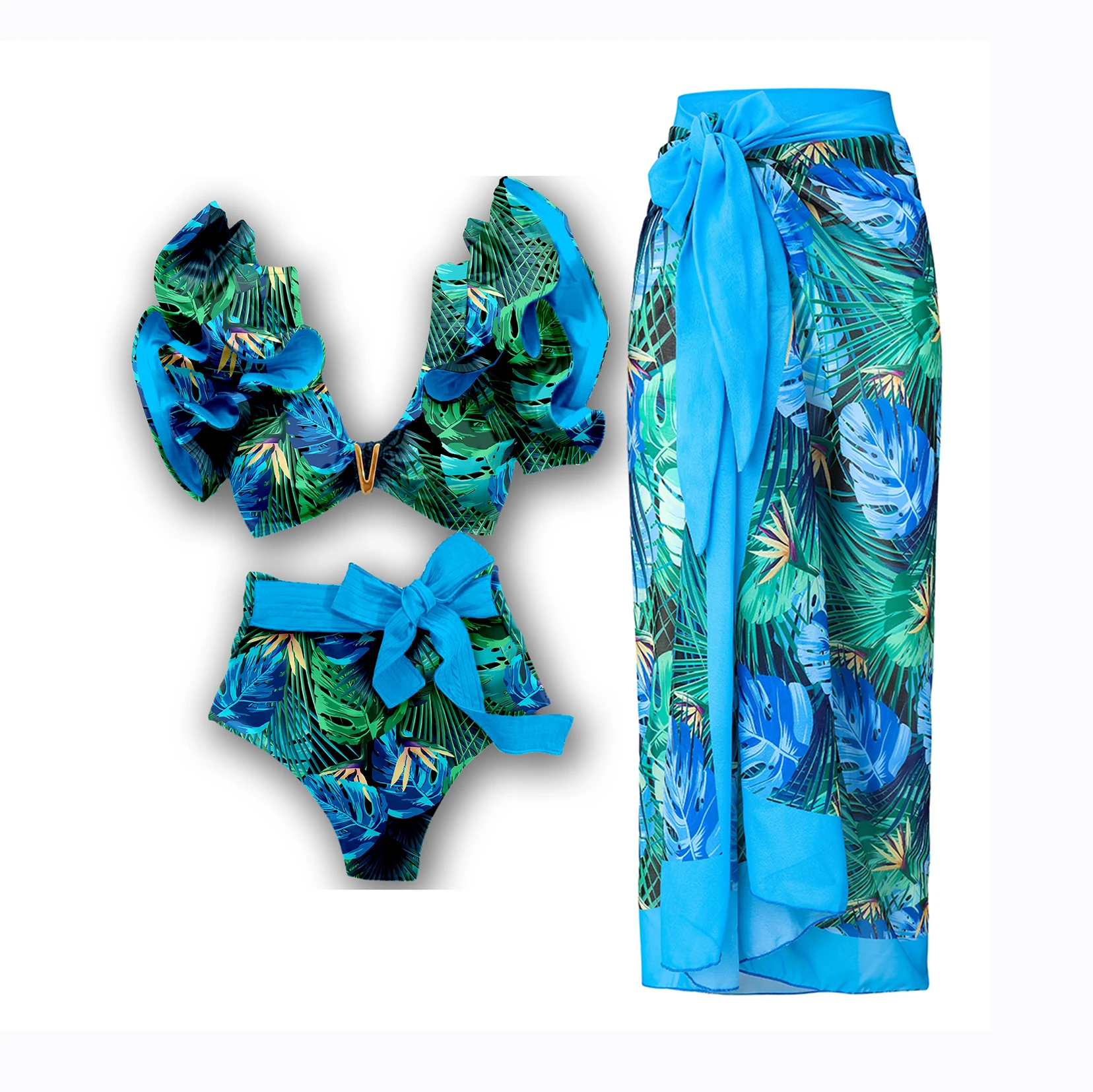 2025 High Quality Sexy Bikini Set Floral Brazilian Biquini Shoulder Ruffle Bikini Swimwear Women Swimsuit Solid Monokini Beach 1