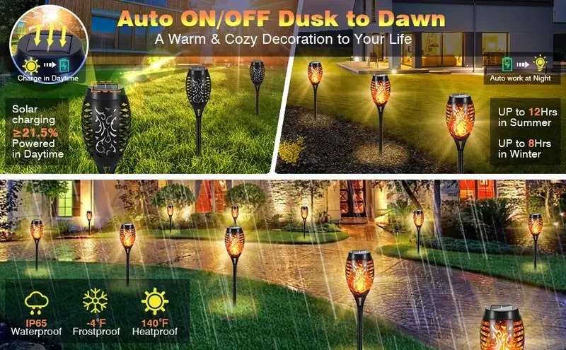 Solar Flame Torch Lights - Waterproof LED Outdoor Landscape Lamps for Garden Halloween Decor