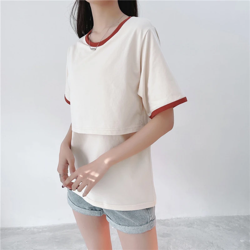 Summer Maternity short-sleeved breastfeeding T-shirt Nursing Tops Short Sleeve T-shirt Plus Size S-2XL Maternity Clothing Tees 5